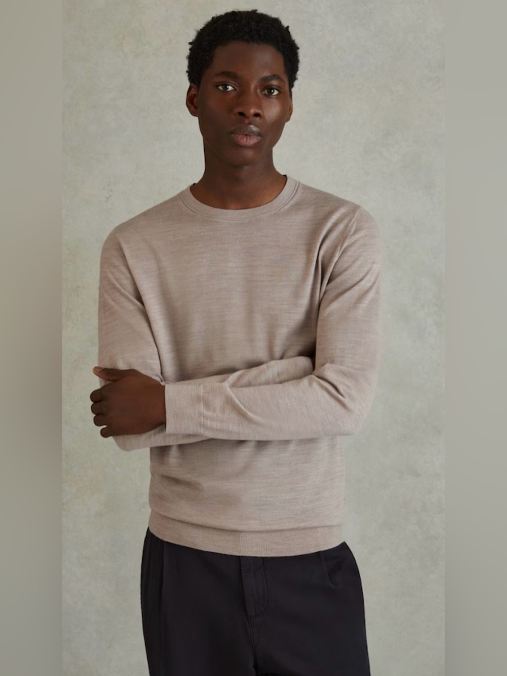 Reiss Wool Crew Neck Jumper In Wheat Melange